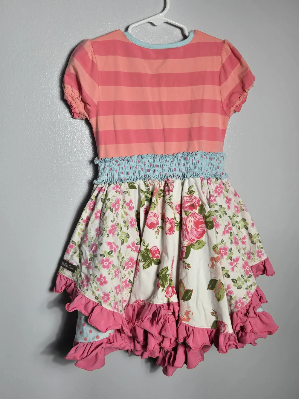 Matilda Jane Girls Striped Floral Ruffle Tiered Twirl Dress Shabby Chic Size 6